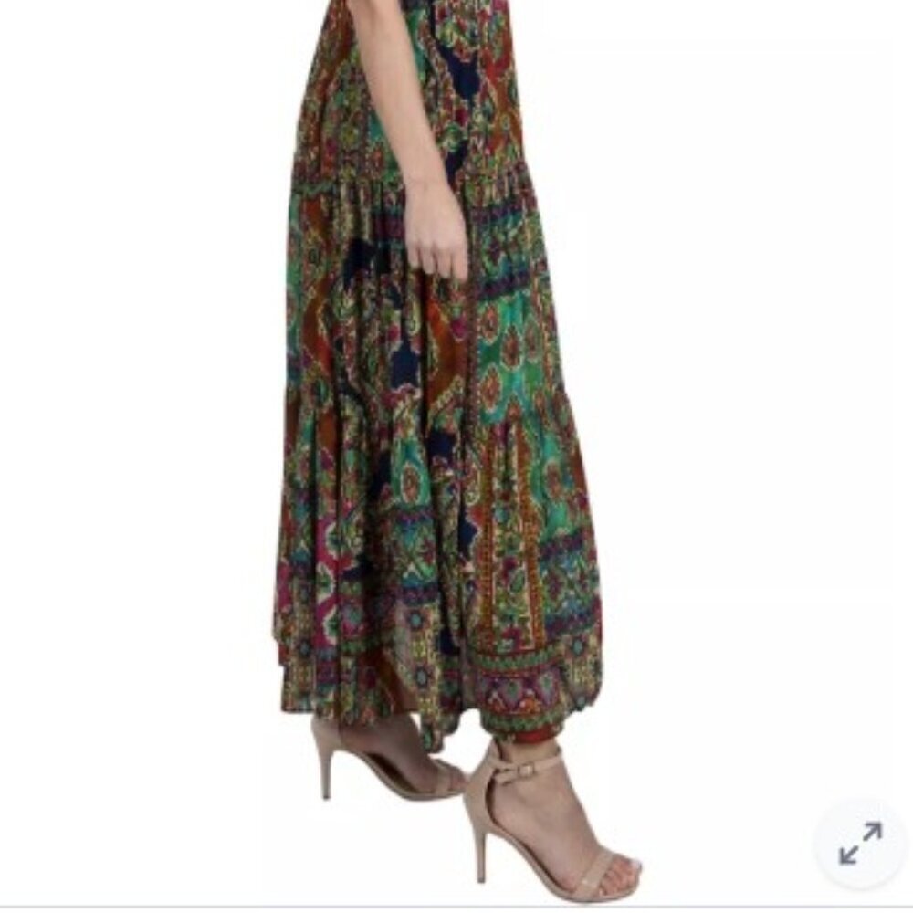 Robbie Bee Women's 10 Petite Sleeveless V-Neck Paisley A-Line Maxi Dress - Picture 6 of 16